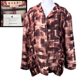 Marni Jacket Blazer Womens Lightweight Geometric Boxy Silk Linen Italy 46 Luxury
